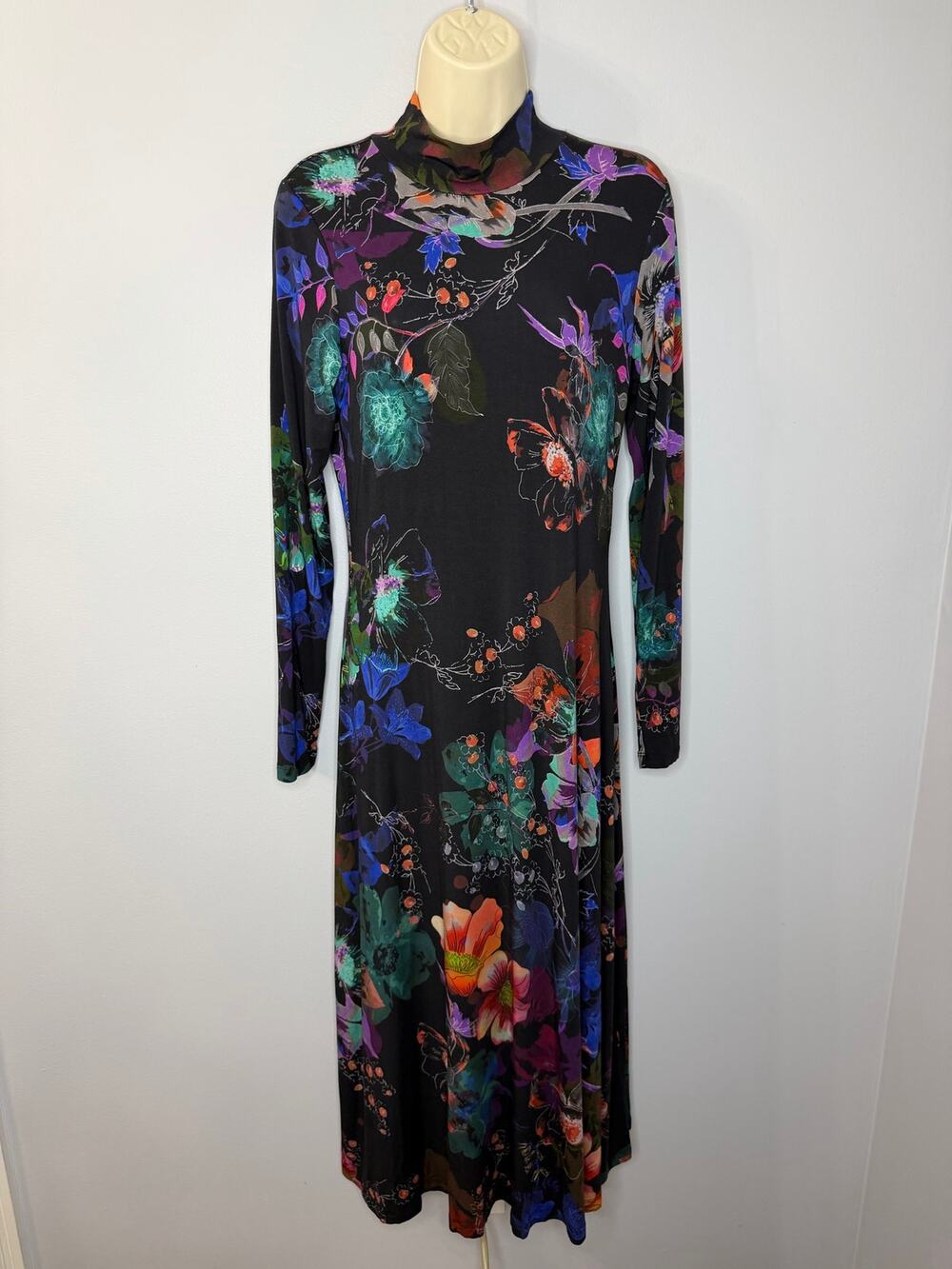 Johnny Was The Janie Favorite Seamed Mock A Line Midi Dress Midnight Sz S